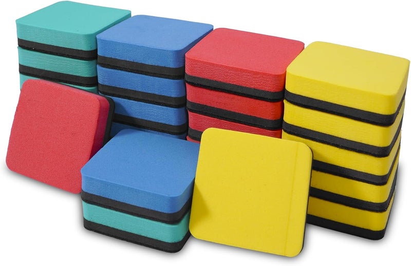 SITHON Magnetic Dry Erase Erasers, Mini Whiteboard Dry Erasers Back to School Supplies, Chalkboard Cleaning Pads for Classroom, Office, Home, 4 Colors, 2 x 2 Inch (24 Pack) - Image 1